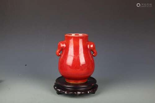 A LIAN KILN RED COLOR ELEPHANT EAR PORCELAIN JAR