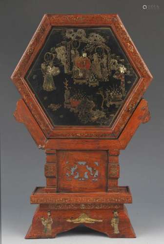 FINELY PAINTED CHINESE LACQUER TABLE PLAQUE
