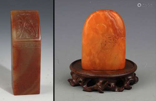 GROUP OF TWO FINELY CARVED SOAPSTONE
