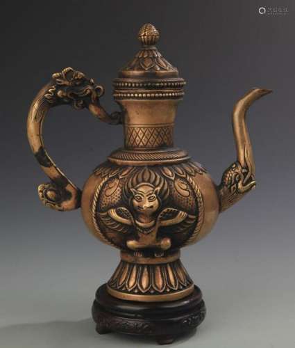 A FINE VISHNU GARUDA CARVED BRONZE EWER