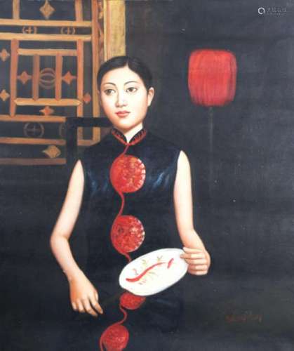 A FINE OIL PAINTING, ATTRIBUTED TO ZHOU KAI