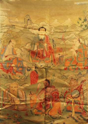 A FINE TIBETAN THANGKA BHAISAJYAGURU BUDDHA ON FABRIC