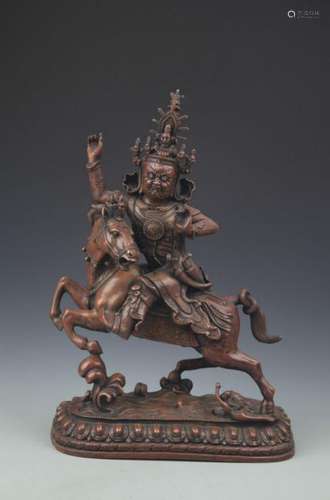 A FINE BRONZE PALDEN LHAMO ON HORSE FIGURE