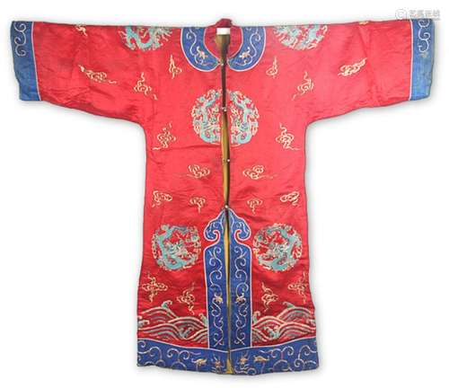 A FINE RED COLOR EMBROIDERED ROBE