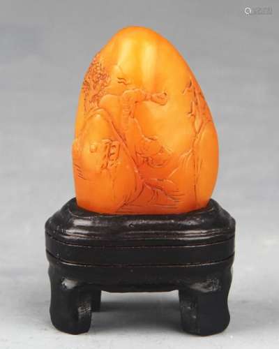 A FINELY CARVED SHOU SHAN STONE DECORATION