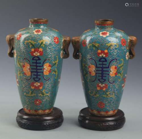 PAIR OF CLOISONNE ENAMEL BRONZE VASE