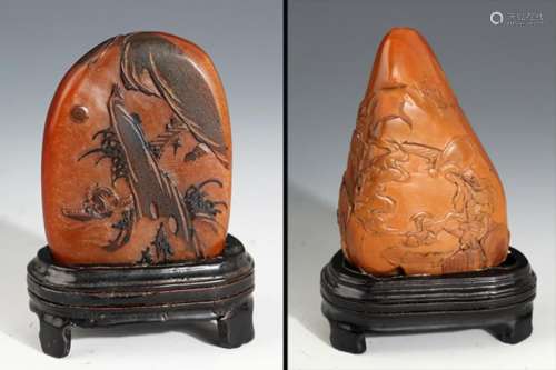 GROUP OF TWO CARVED SOAPSTONE DECORATION