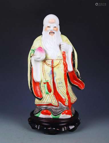 A FINE FAMILLE ROSE PORCELAIN LONGEVITY GOD FIGURE