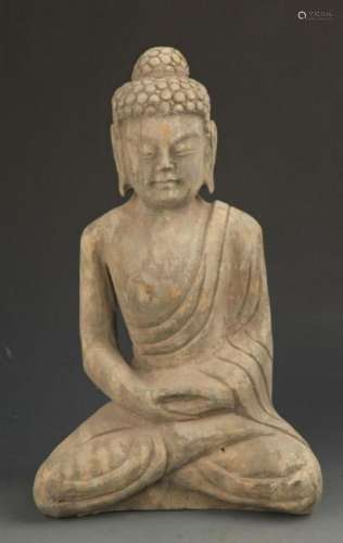 A FINE STONE BUDDHA IN FIGURE OF SAKYAMUNI