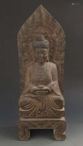 A FINE STONE BUDDHA IN FIGURE OF PHARMACIST BUDDHA