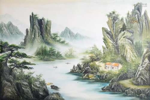 A FINE OIL PAINTING, ATTRIBUTED TO LI QING TAI