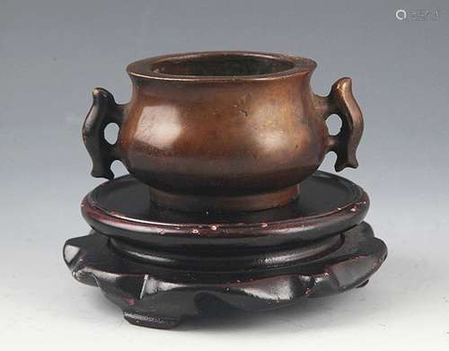 A DOUBLE FISH HANDLE BRONZE CENSER