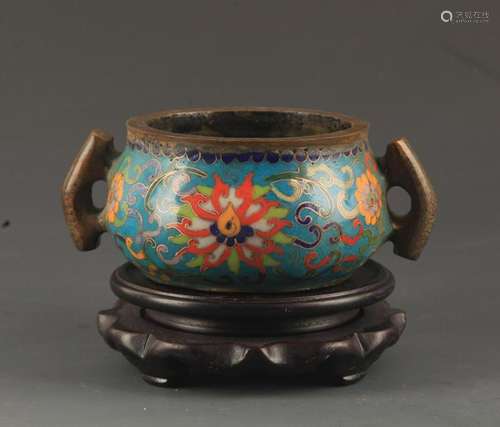 A BRONZE  CLOISONNE FISH HANDLE CENSER