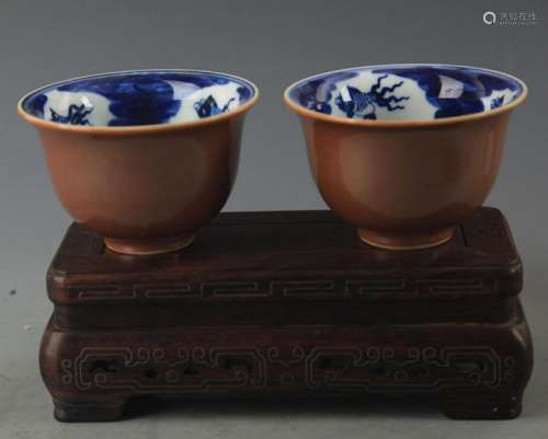 PAIR OF SAUCE GLAZED PORCELAIN CUP