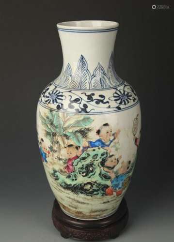 BLUE AND WHITE FAMILLE ROSE GUAN YIN STYLE VASE