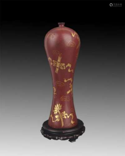 TALL WOOD GILT-LACQUERED WOOD BOTTLE
