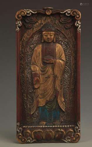 A FINE ZHANG MU AKSHOBHYA BUDDHA WALL PANEL