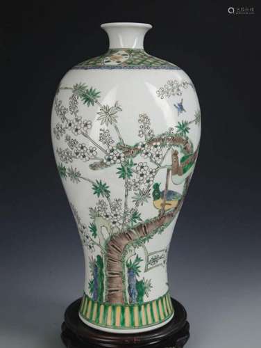 FAMILLE VERTE MAGPIE ON TREE VASE