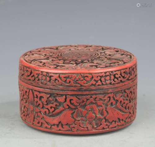 A LACQUER CARVING LONGEVITY PATTERN BOX WITH COVER