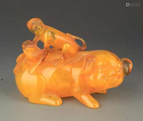 A FINE BEESWAS PIG WITH MONKEY FIGURE