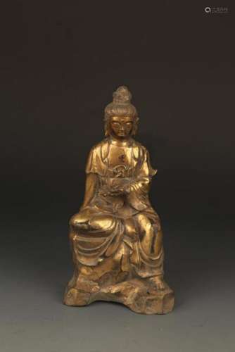 A FINELY CARVED BROZNE SEATED 