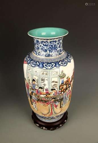 FAMILLE-ROSE STORY PAINTED PORCELAIN JAR