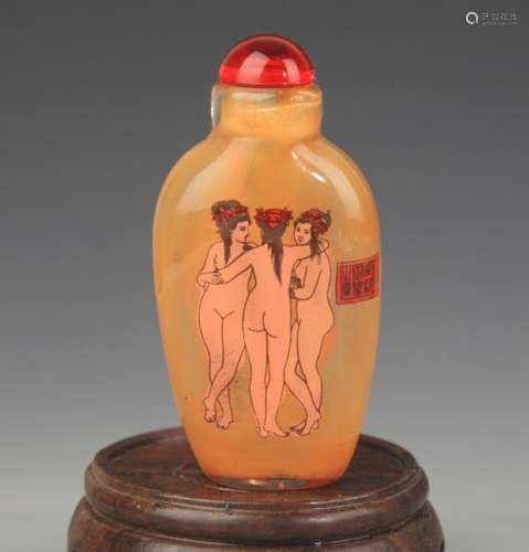 AN INNER CHARACTER PAINTED GALSS SNUFF BOTTLE