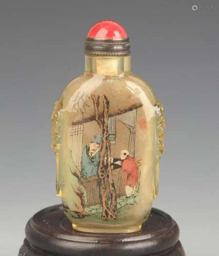 A FINE STORY PAINTED GLASS SNUFF BOTTLE