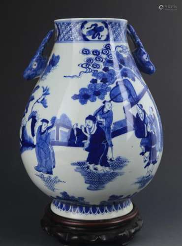 FINE BLUE AND WHITE STORY PAINTED JAR