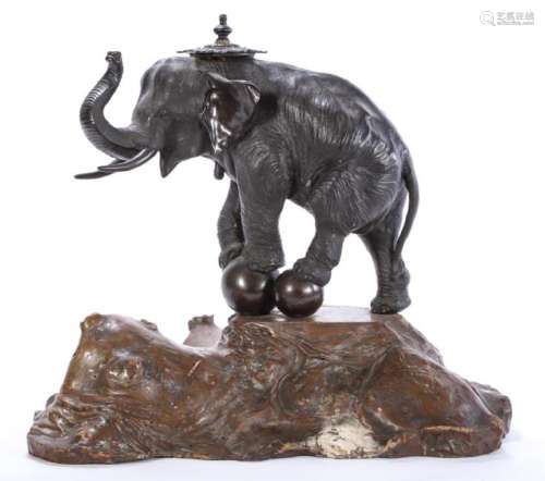 JAPANESE BRONZE ELEPHANT SIGNED IN CHARACTERS