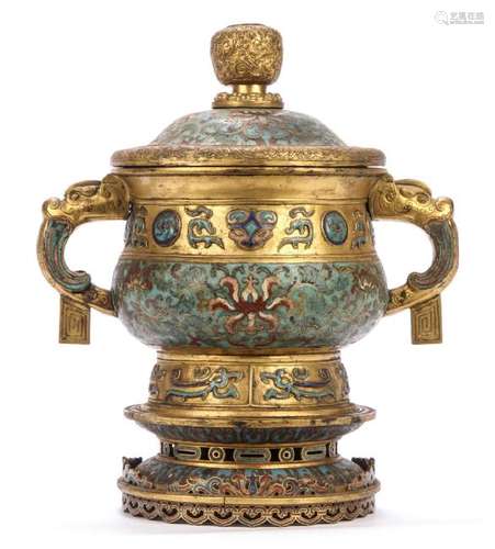 (19th c) CHINESE GILT BRONZE CLOISONNE URN