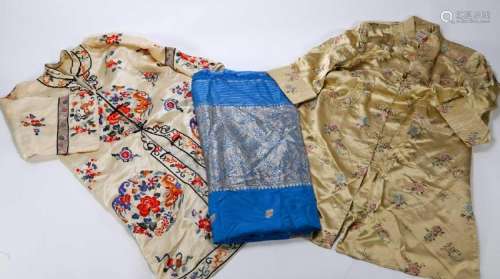 (2) CHINESE EMBROIDERED SILK COATS and FABRIC