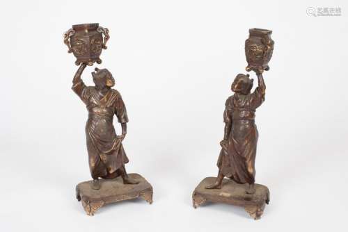 SIGNED PAIR OF ASIAN BRONZE JAPANESE FIGURES