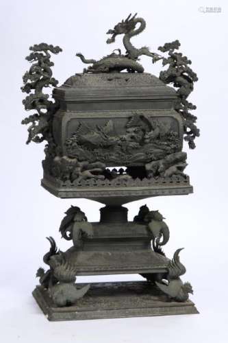 LARGE (19th c) CHINESE BRONZE TEMPLE CENSER