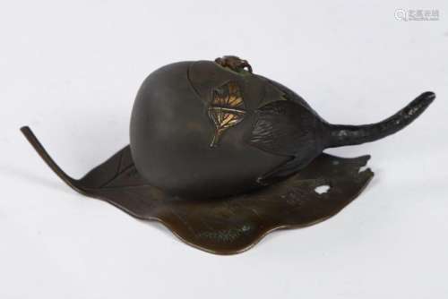 (19thc) JAPANESE BRONZE PEAR AND LEAF-FORM INKWELL