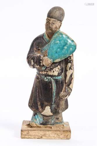 MING DYNASTY EARTHENWARE FIGURE with FAN