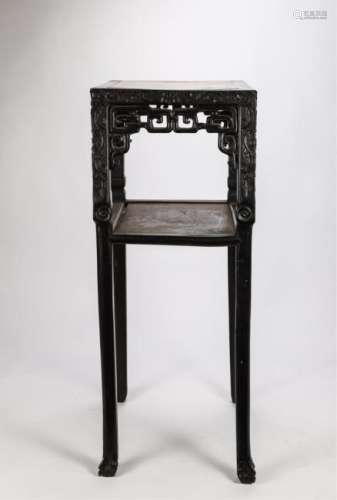 CHINESE CARVED & PIERCED PLANT STAND with SHELF