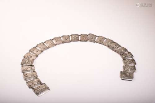 CHINESE STERLING SILVER FIGURAL BELT