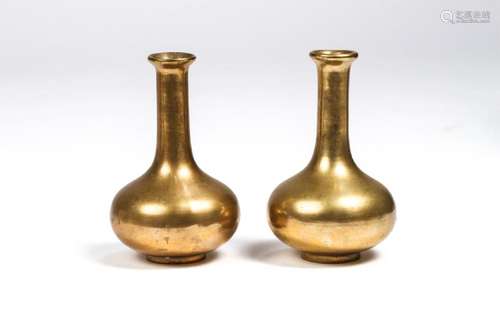 PAIR OF MINIATURE CHINESE BRONZE BOTTLE VASES