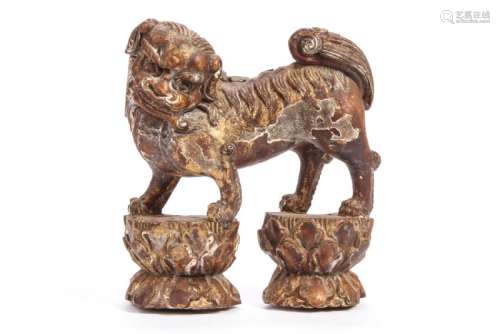 EARLY CARVED AND GILT TEMPLE DOG