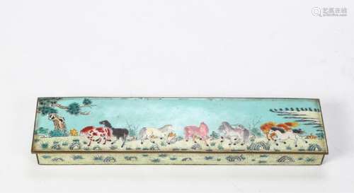 CHINESE ENAMEL BOX DECORATED WITH WILD HORSES