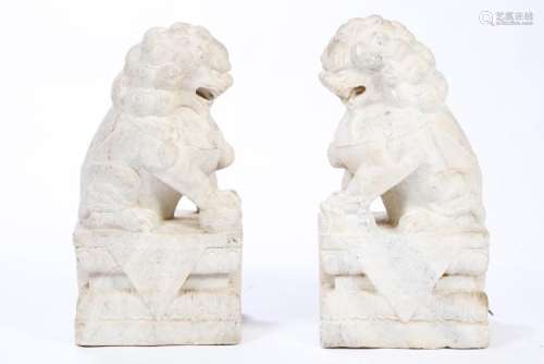 PAIR OF CHINESE CARVED MARBLE TEMPLE LIONS