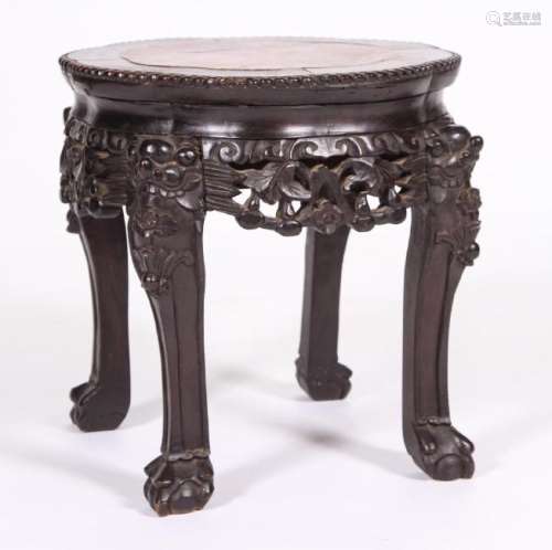 LATE QING CHINESE HARDWOOD MARBLE TOP PLANT STAND