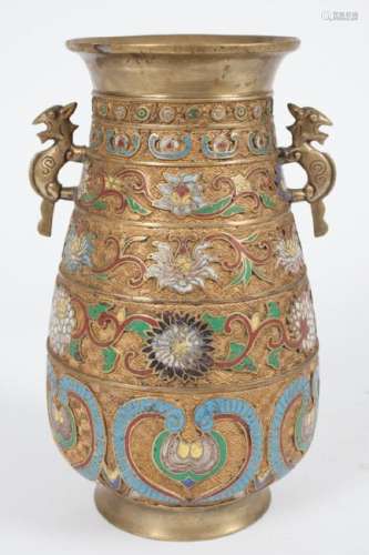 CHINESE BRASS CHAMPLEVE VASE