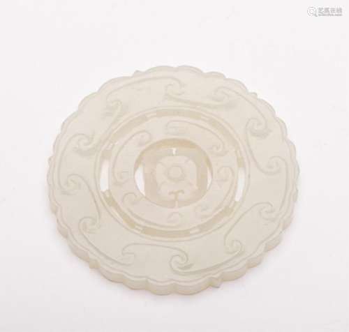CHINESE CARVED AND PIERCED WHITE JADE PLAQUE