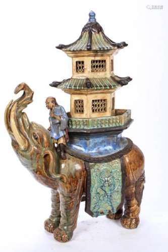 CHINESE GLAZED EARTHENWARE ELEPHANT with HOWDAH