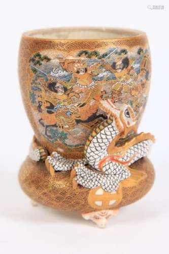 EARLY SATSUMA VASE with APPLIED FIGURAL DRAGON