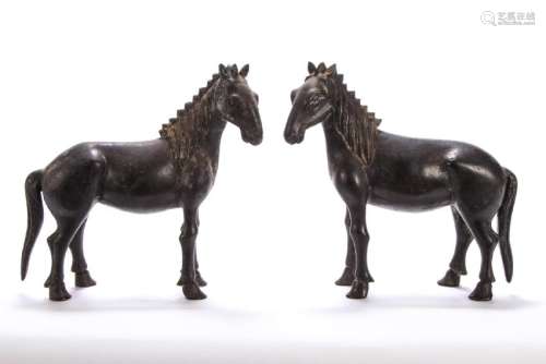 PAIR OF ARCHAIC CHINESE ASIAN BRONZE HORSES