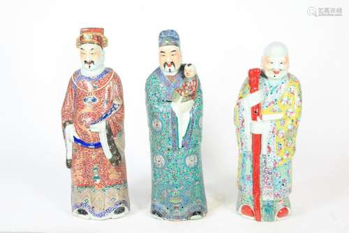 (19th c) LARGE CHINESE PORCELAIN SANXING FIGURES