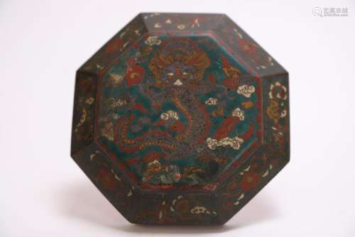 CHINESE CLOISONNE OCTAGONAL BOX with DRAGONS